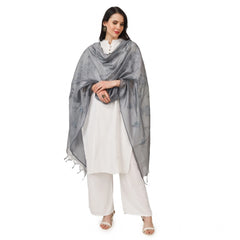 Generic Women's Cotton Embroidered Dupatta (Grey, Length: 2.25 to 2.50 Mtr)