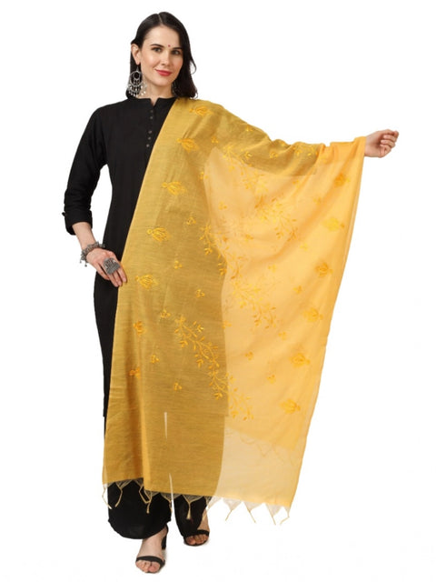 Generic Women's Cotton Embroidered Dupatta (Yellow, Length: 2.25 to 2.50 Mtr)
