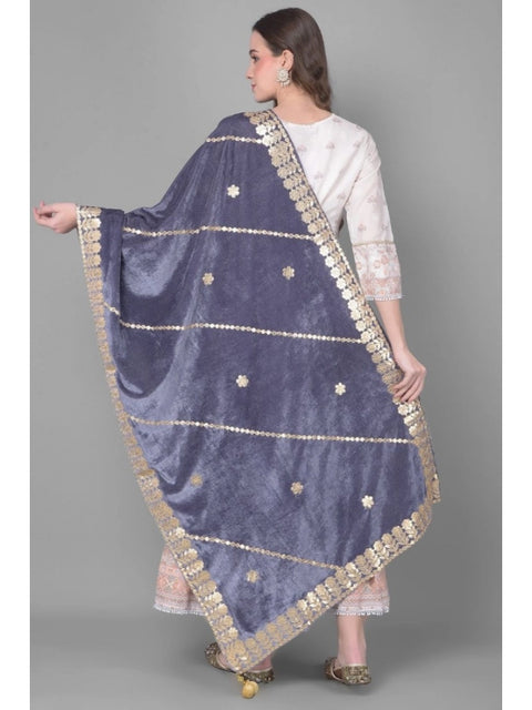 Generic Women's Velvet Gotta Patti Dupatta (Grey, Length: 2.25 to 2.50 Mtr)