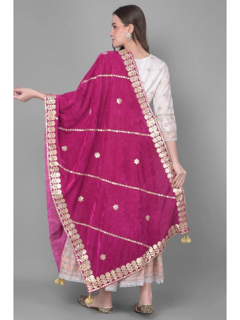Generic Women's Velvet Gotta Patti Dupatta (Purple, Length: 2.25 to 2.50 Mtr)