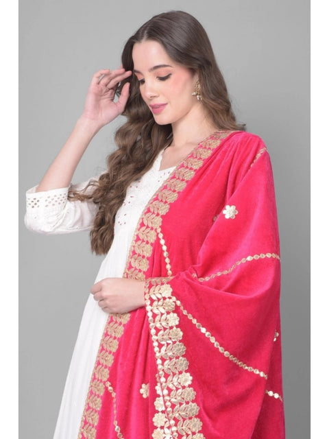 Generic Women's Velvet Gotta Patti Dupatta (Pink, Length: 2.25 to 2.50 Mtr)