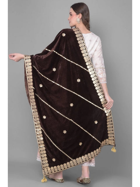 Generic Women's Velvet Gotta Patti Dupatta (Brown, Length: 2.25 to 2.50 Mtr)