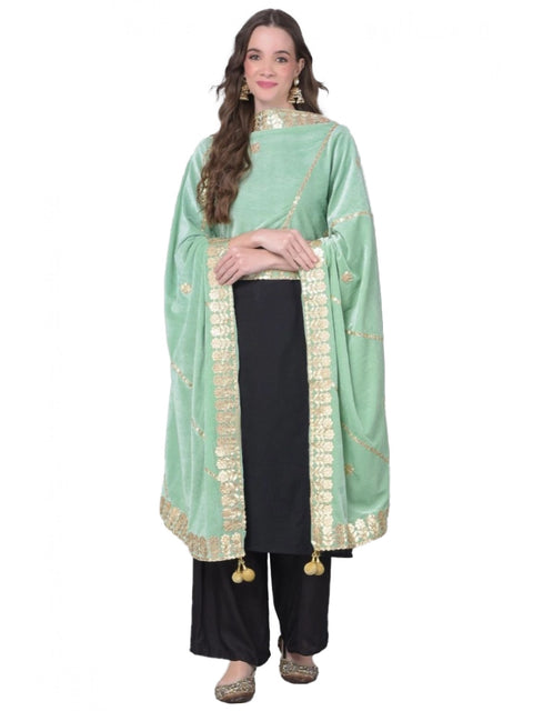 Generic Women's Velvet Gotta Patti Dupatta (Sea Green, Length: 2.25 to 2.50 Mtr)