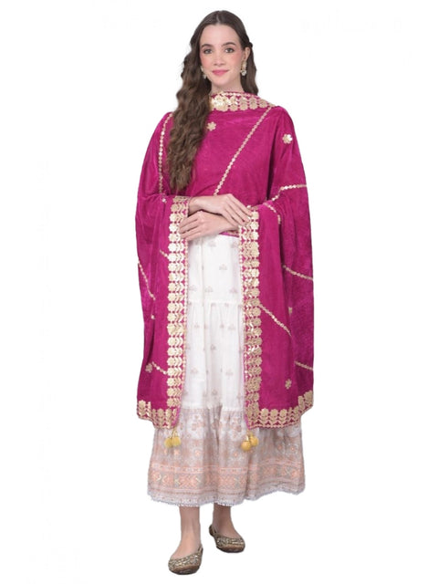 Generic Women's Velvet Gotta Patti Dupatta (Purple, Length: 2.25 to 2.50 Mtr)