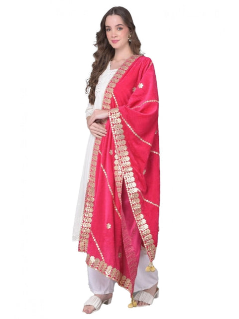 Generic Women's Velvet Gotta Patti Dupatta (Pink, Length: 2.25 to 2.50 Mtr)