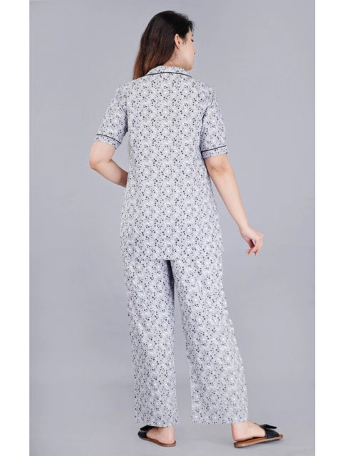 Generic Women's Casual Half Sleeve Printed Viscose Rayon Shirt With Pyjama Pant Night Suit Set (Grey)