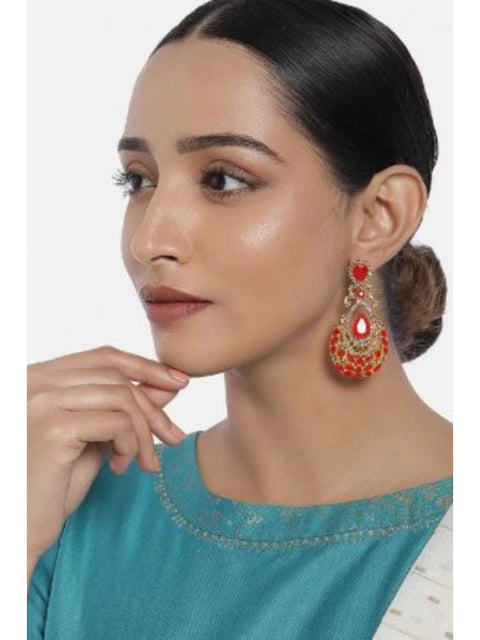 Women's Rose Gold Plated Alloy Earrings (Gold & Red)