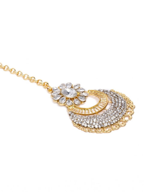 Women's Rose Gold Plated Alloy Kundan Earrings & Mangtikka (White)