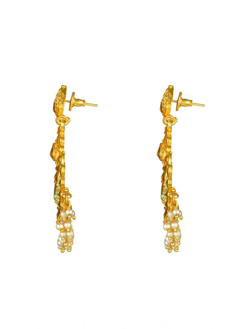 Women's Rose Gold Plated Alloy Kundan Earrings & Mangtikka (Green)