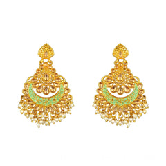 Women's Rose Gold Plated Alloy Kundan Earrings &amp; Mangtikka (Green)