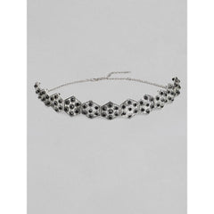Women's Rose Gold Plated Alloy Choker (Silver &amp; Black)