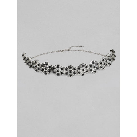 Women's Rose Gold Plated Alloy Choker (Silver &amp; Black)