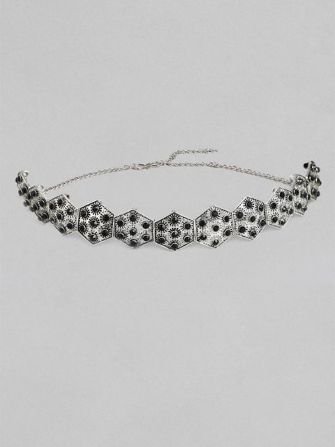 Women's Rose Gold Plated Alloy Choker (Silver & Black)