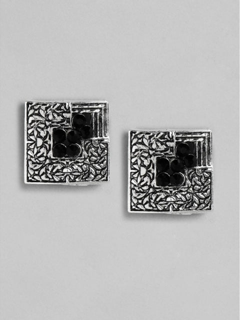 Women's Rose Gold Plated Alloy Necklace & Earings Set (Silver & Black)