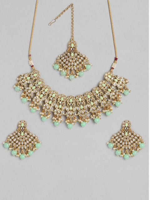 Women's Rose Gold Plated Alloy Necklace & Earings Set (Light Green)