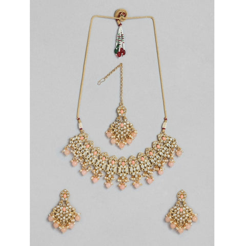 Women's Rose Gold Plated Alloy Necklace &amp; Earings Set (Pink)