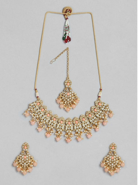 Women's Rose Gold Plated Alloy Necklace & Earings Set (Pink)