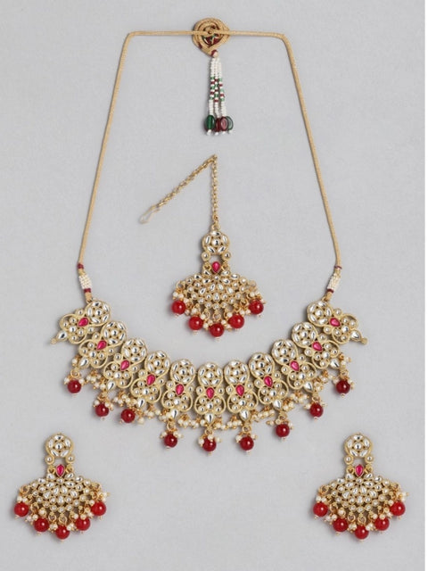 Women's Rose Gold Plated Alloy Necklace & Earings Set (Red)