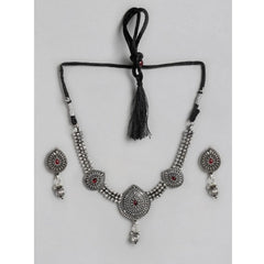 Women's Rose Gold Plated Alloy Necklace &amp; Earings Set (Silver)