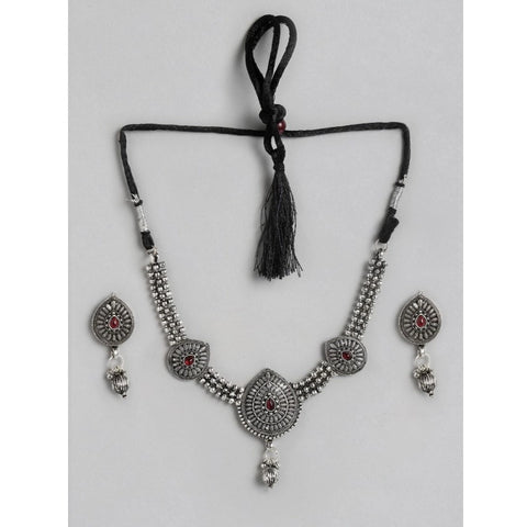 Women's Rose Gold Plated Alloy Necklace &amp; Earings Set (Silver)