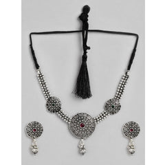 Women's Rose Gold Plated Alloy Necklace &amp; Earings Set (Silver)