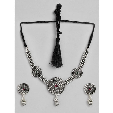 Women's Rose Gold Plated Alloy Necklace &amp; Earings Set (Silver)