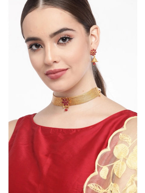 Women's Rose Gold Plated Alloy Necklace & Earings Set (Gold)
