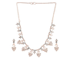 Women's Rose Gold Plated Brass Necklace &amp; Earings Set (Gold)