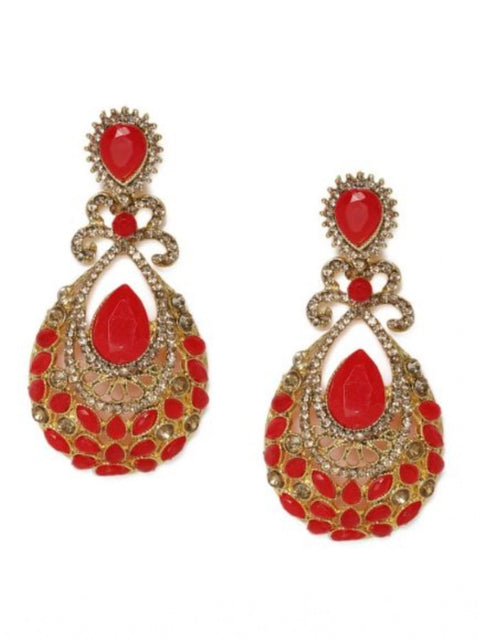 Women's Rose Gold Plated Alloy Earrings (Gold & Red)