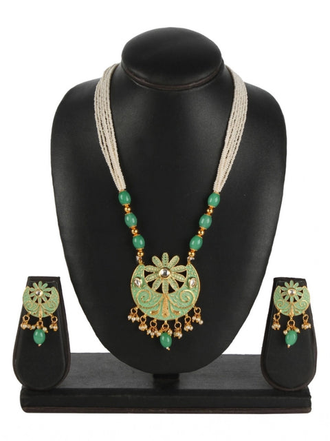 Women's Rose Gold Plated Alloy Necklace & Earings Set (Green)