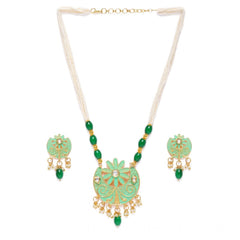 Women's Rose Gold Plated Alloy Necklace &amp; Earings Set (Green)