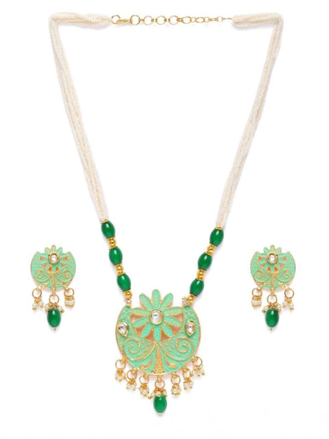 Women's Rose Gold Plated Alloy Necklace & Earings Set (Green)