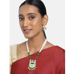 Women's Rose Gold Plated Alloy Necklace &amp; Earings Set (Green)