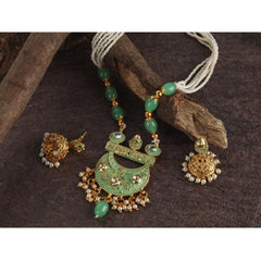 Women's Rose Gold Plated Alloy Necklace &amp; Earings Set (Green)