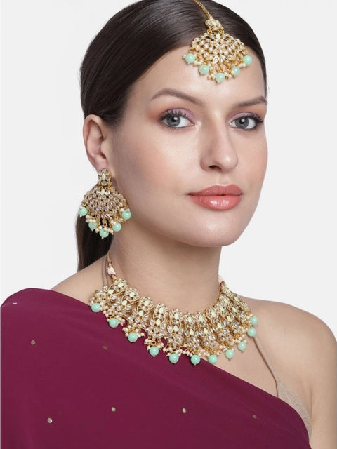 Women's Rose Gold Plated Alloy Necklace & Earings Set (Light Green)
