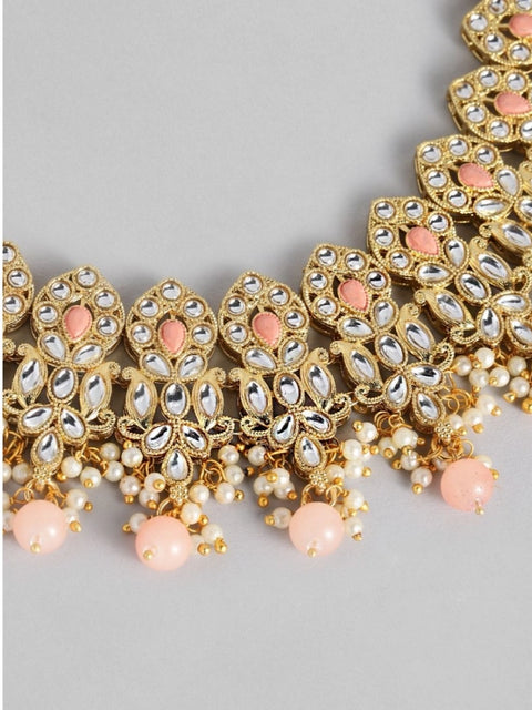 Women's Rose Gold Plated Alloy Necklace & Earings Set (Pink)