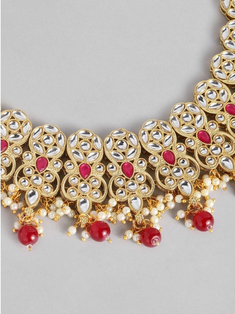 Women's Rose Gold Plated Alloy Necklace & Earings Set (Red)
