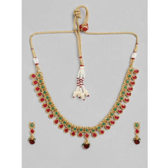 Women's Rose Gold Plated Alloy Necklace &amp; Earings Set (Green &amp; Red)
