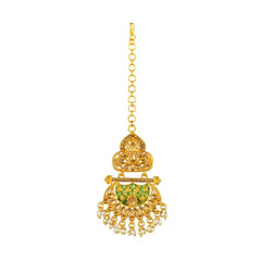 Women's Rose Gold Plated Alloy Kundan Earrings &amp; Mangtikka (Green)