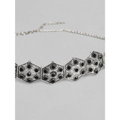 Women's Rose Gold Plated Alloy Choker (Silver &amp; Black)