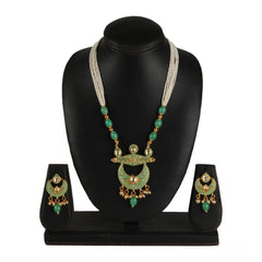 Women's Rose Gold Plated Alloy Necklace &amp; Earings Set (Green)