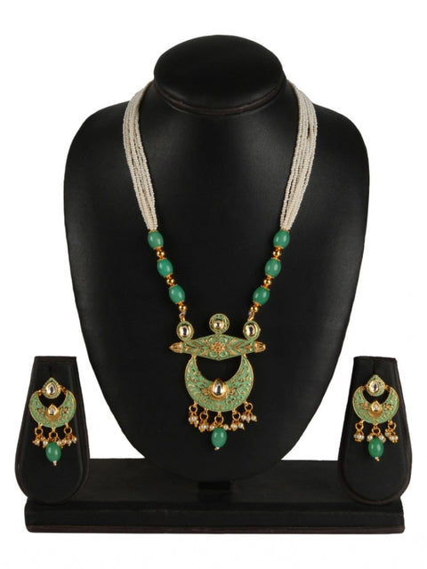 Women's Rose Gold Plated Alloy Necklace & Earings Set (Green)