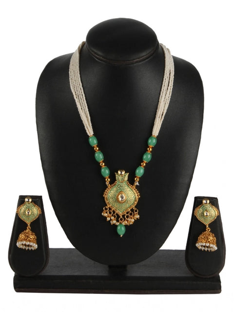 Women's Rose Gold Plated Alloy Necklace & Earings Set (Green)