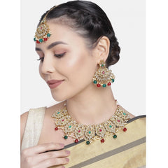 Women's Rose Gold Plated Alloy Necklace &amp; Earings Set (Light Green)