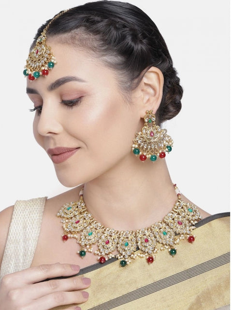 Women's Rose Gold Plated Alloy Necklace & Earings Set (Light Green)