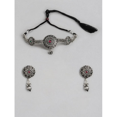 Women's Rose Gold Plated Alloy Necklace &amp; Earings Set (Silver)