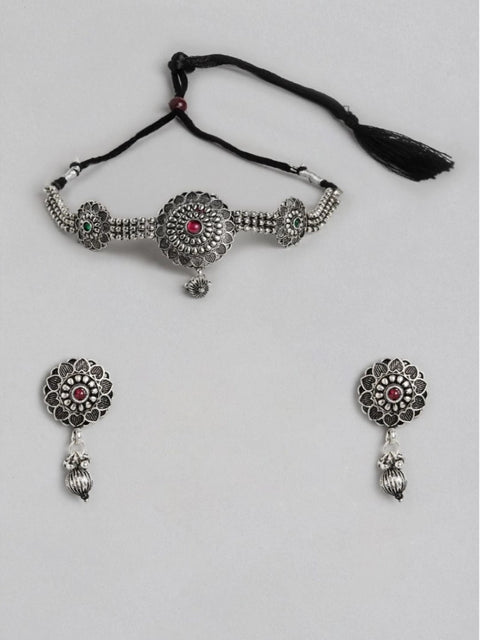 Women's Rose Gold Plated Alloy Necklace & Earings Set (Silver)