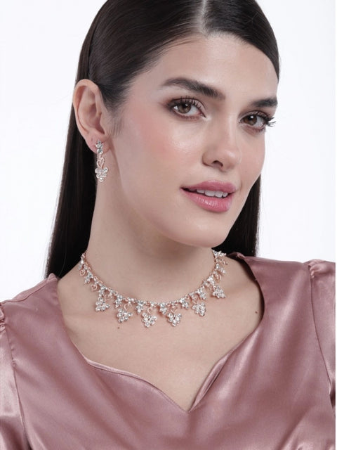 Women's Rose Gold Plated Brass Necklace & Earings Set (Gold)