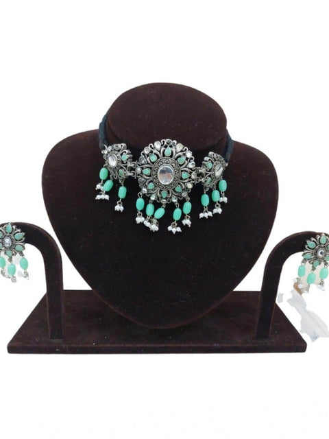Women's Rose Gold Plated Alloy Necklace & Earings Set (Light Green)