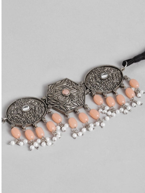 Women's Rose Gold Plated Alloy Necklace & Earings Set (Orange)